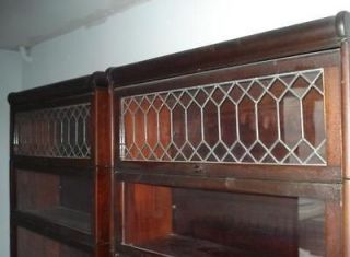 PAIR ANTIQUE BARRISTER BOOKCASES, 5 SECTIONS EACH, LEADED WINDOW