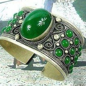 Title7 Archaize Tibet green jade Jewelery cuff bracelet + gift