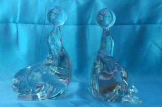 PAIR OF NEW MARTINSVILLE CRYSTAL SEALS WITH BALLS BOOKENDS