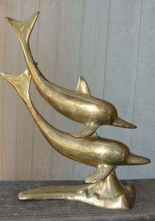 Brass Dolphin Gatco Solid Heavy Brass Double Dolphin Statue Made in