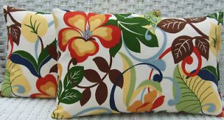 SET OF 2   WHITE , BROWN, RED, BLUE, GREEN FLORAL OUTDOOR LUMBAR