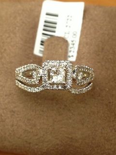 Halo Vintage Princess Cut Diamonds Engagement Bridal Wedding Ring Set
