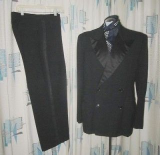 Vtg Blk Chicago 2 Pc Double Breasted Tuxedo Suit Gangster Rockstar