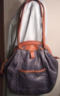 LUCKY PENNY Blue Distressed Leather Bucket Handbag Anthropologie