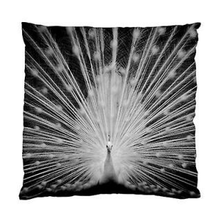WHITE PEACOCK FEATHER TAIL BEDROOM Lounge DECOR CUSHION CASE/COVER~NeW