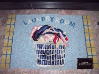NEW LAUNDRY ROOM RUG By NOURISON Handmade Blue Yellow CLOTHES BASKET