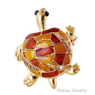 1Pcs Brown Brooch Pin Turtle Animal 32*40mm,Rhinestone Crystal Beads