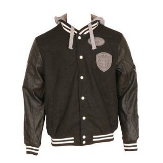 Brave Soul Kids Harvard Hooded Varsity Jacket (Black) BNWT S XL