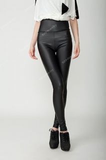 1pc Womens PU Leather leggings High rise Abs Waist shaper Tights slim
