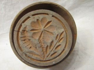 ANTIQUE CARVED WOODEN BUTTER PAT MOLD DAIRY WOOD TOOL FLOWER DAISY