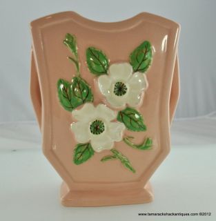 c1940s Hull Art Rosella R 6 Light Pink Vase White Flower Green Leaf 6