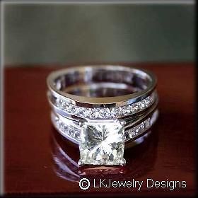 70 CT MOISSANITE PRINCESS & ROUND CHANNEL ENGAGEMENT WEDDING SET RINGS