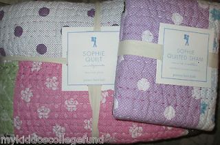 NWT Pottery Barn Kids Sophie twin quilt & sham pink purple blue brown