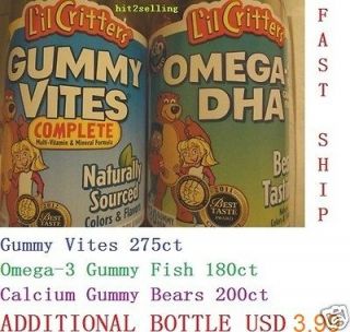 Children Gummy Vites 275ct, Omega 3 DHA 180ct, Calcium Gummy 200ct