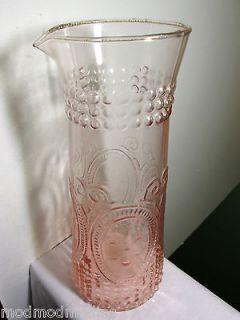 Tall Pink Glass Cartouche Fleur De Lis Bar Martini Pitcher Vase