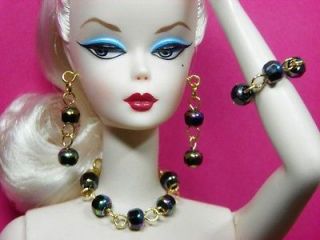 Barbie Fashion Royalty doll jewelry gold metal & black rainbow