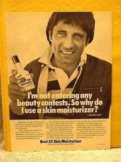 1977 Magazine Ad   JOE NAMATH (QB NY jets)   Brut 33 Skin Moisturizer