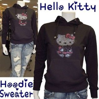 Cute Hello Kitty Sweater with Hoodie,Lot Studs,Elastic Waist Black