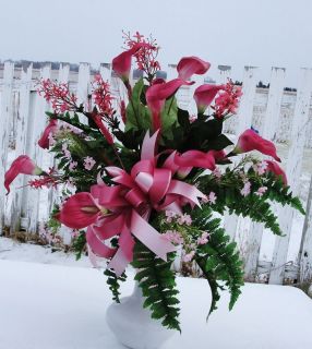Memorial Flowers Mauve Calla Lilies Silk Home Arrangements Cemetery