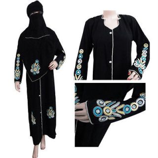 Black Zircon Abaya Muslim Women Dress Islamic Clothing Jilbab Hijab