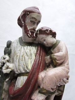 Lg Antique Religious Art Statue of St Joseph w Baby Jesus Catholic