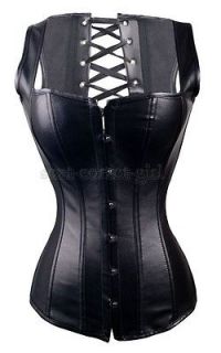 Gothic Black Vegan Leather Corset Bustier Size S 6XL Adult Clubwear