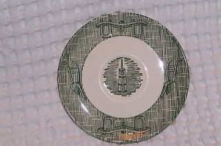 Scio Pottery Green & White Currier & Ives Butter Churn 6 Saucer