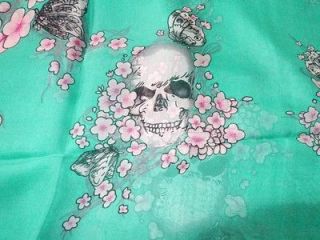 blossom Butterfly skulls green background scarf 100% silk Mcqueen