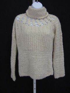 ZARA Beige Long Sleeve Crochet Turtle Neck Sweater Shirt Top Sz M