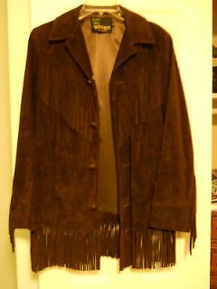 Mens vintage leather suede fringe jacket, size 38