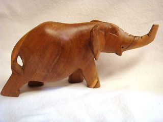 OLD Hand Carved LIGHT WOOD ELEPHANT   Trunk Up   Tusks Removed