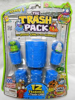 TRASH PACK Trashie Series 3 BLUE CANS 12 Pack Green Slime Python & Wht