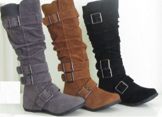 Woman Mid Calf Suede Slouchy Flat Boots (AN2523)
