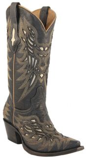 Lucchese Ladies Genuine Calf Western Boots Black Glitter/Bone M3582