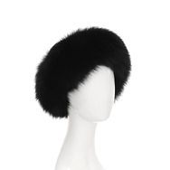 26208 auth PRADA black knitte wool & cashmere Hat w Fox Fur trim Sz L