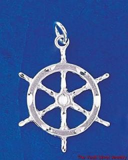Sterling Silver Captains Wheel Pendant Nautical Ship Boat Charm Solid