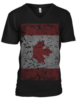 Giant Distressed Canadian Flag World Cup Soccer Olympics Mens V Neck T