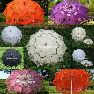 Multi colors lace parasol umbrella&hand fan for wedding