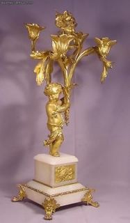 Exquisite Antique French Gilt Bronze Cherub Candelabra