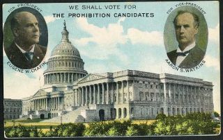 1912 PROHIBITION PARTY Political Campaign Postcard