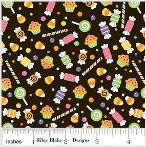 Spy /Candy Jar Quilt Fabric TOSSED TRICK & REAT CANDY on black (6