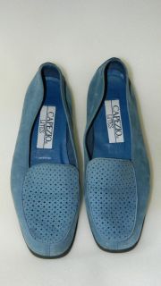 Capezio Lites Blue Suede Shoes Soft Leather Upper Loafer Style Grippy