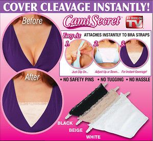 Cami Secrets 3 pack Modesty Panels bra Cleavage cover Lace Black white