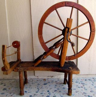 1800s Antique Folk Art Pine French Canadian Spinning Wheel Primitive