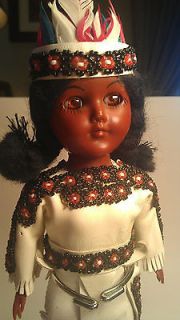Native American Woman Doll 11 Stand White Leather Beads Carlson
