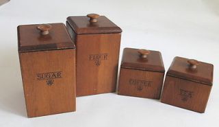 Vintage Kitchen Canister Set of 4 Wood Coffee Tea Flour Sugar