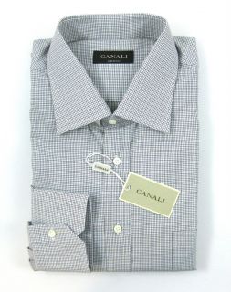 New CANALI Italy Blue Brown Gray White Check Cotton Dress Shirt 17 43