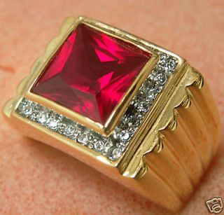 MENS lab created 9.1 carat Montana Ruby ring 18k yellow gold overlay