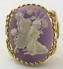 R444 Butterfly Fairy Cameo Ring 14k gf Gold Purple