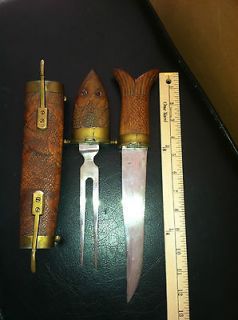 vintage FORK & KNIFE CARVING SET WITH UNIQUE WOOD SHEAT  made in